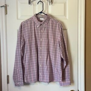 J. Crew Men’s Pink Blue Button Down Gingham Plaid Print Dress Shirt Size Large